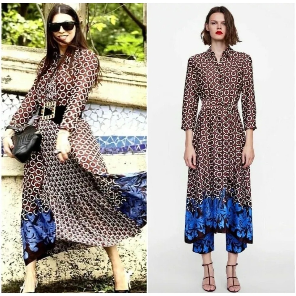 Zara AW18 Geometric Print MIDI Maxi Button Dress 8026/817 Size SMALL
